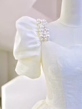 Fairytale A Line Short Sleeves Lace White Long Wedding Dresses HZ1024