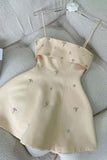Simple Spaghetti Straps Sleeveless Beaded Satin A-Line Mini Homecoming Dress HZ1024