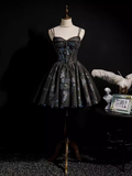 Sexy A line Straps Tulle Black Short Homecoming Dresses HZ1024