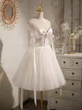 Sexy A line Spaghetti Straps Tulle White Short Homecoming Dresses HZ1024