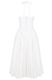 Vintage A line Halter White Satin Evening Dress Ankle Length Prom Dresses HZ1024