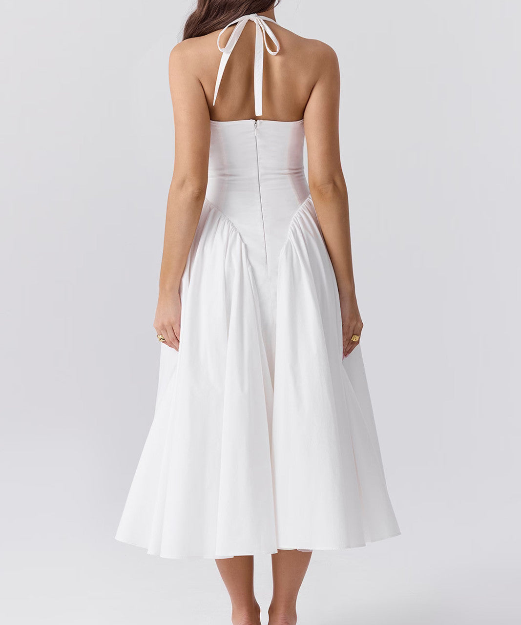 Vintage A line Halter White Satin Evening Dress Ankle Length Prom Dresses HZ1024