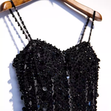 Sparkle A line StrapsTulle Beads Long Black Prom Dresses HZ1024