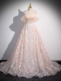 Beautiful A line Strapless Floral Long Prom Dress HZ1024