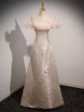 Sexy A Line Strapless Satin Pink Long Prom Dress HZ1024