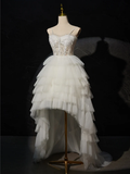 White Sweetheart Neck High Low White Prom Dress HZ1024