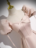 Simple A line Pink Satin Long Prom Dress HZ1024