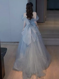 Sexy A line Straps Gray Tulle Long Prom Dress HZ1024