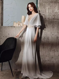 Elegant A line Short Sleeves Long Prom Dress HZ1024