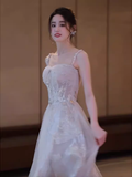 Simple A line Straps Sequin Long Prom Dress HZ1024
