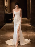 Sexy Mermaid Straps Sequin White Long Prom Dress HZ1024