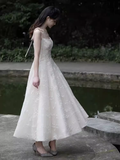 Vintage A line Sleeveless White Lace Prom Dress HZ1024
