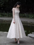 Vintage A line Sleeveless White Lace Prom Dress HZ1024