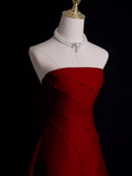 Sexy A Line Strapless Sleeveless Burgundy Long Prom Dress HZ1024