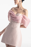 Off-Shoulder Beaded Ruched Satin A-Line Mini Homecoming Dress HZ1024