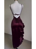 Vintage Mermaid Spaghetti Straps Custom Silk Satin Blue Long Prom Dresses HZ1024