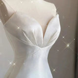 Fairytale White Satin Wedding Dress Mermaid Maxi Dresses for Bride HZ1024