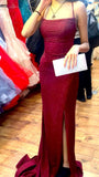 Sexy Mermaid Spaghetti Straps Burgundy Sleeveless Sequin Prom Dress HZ1024